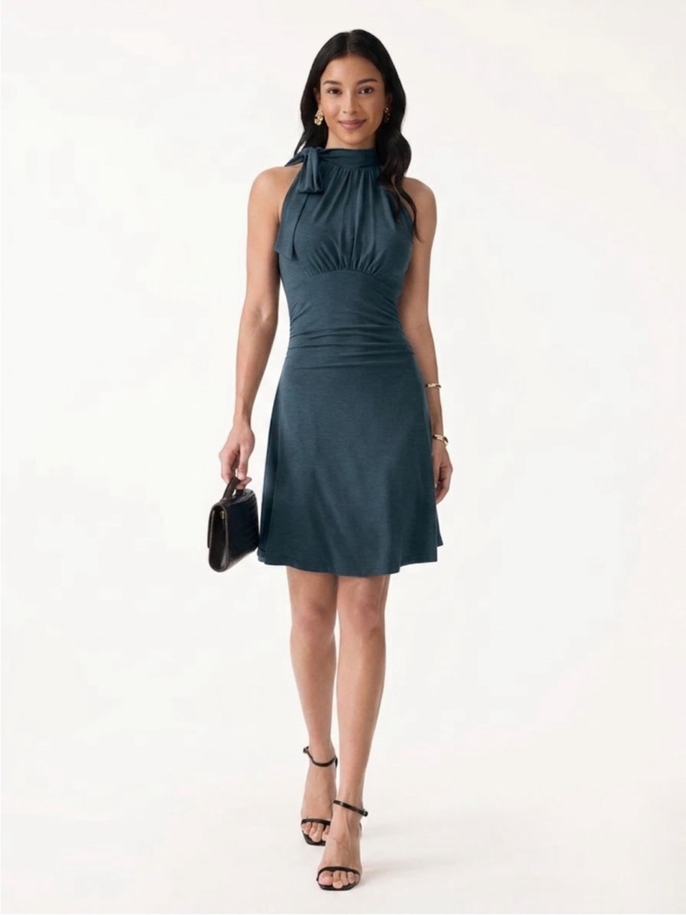 NWT OGL MilkyTender™ Milky Matte Mockneck Bow Tie Ruched Mini Bra Dress Halter